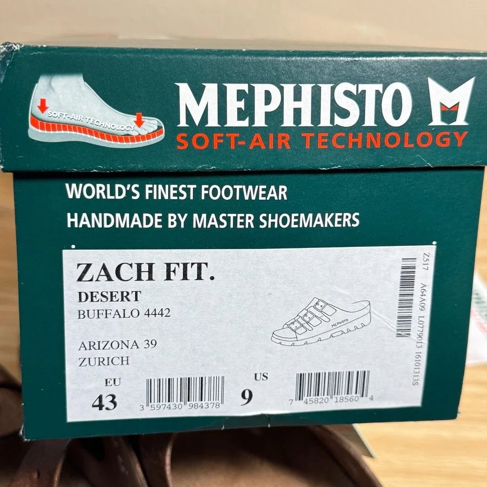 Mephisto Zach Fit Sandals Men's US 9 Brown Leather Adjustable Slides